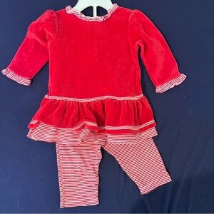 Kissy Kissy Baby Girl Red Outfit Pima Velour Christmas Holiday 6-9m Ruffle